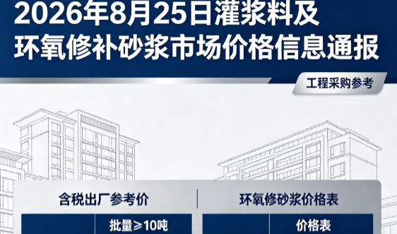 梁园2026年8月25日灌浆料及环氧修补砂浆市场价格信息通报